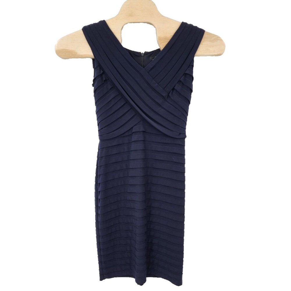 Adrianna Papell Tiered Scalloped Dress Womens Size 10 Blue Party Stretch Bodycon